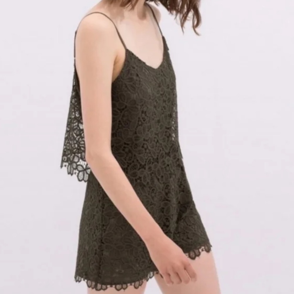 zara green lace romper